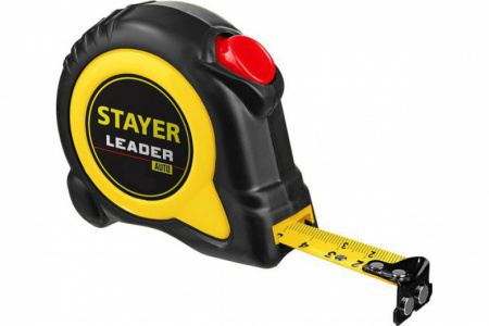 Рулетка 10м/25мм с автостопом в ударостойком обрезиненном корпусе LEADER STAYER